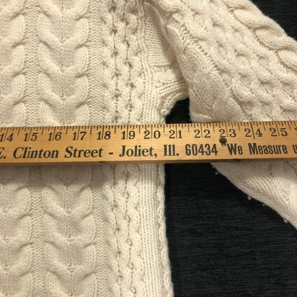 J. Jill Cable Knit Sweater Lambswool Blend Crew‎ Neck Pullover Ivory Small